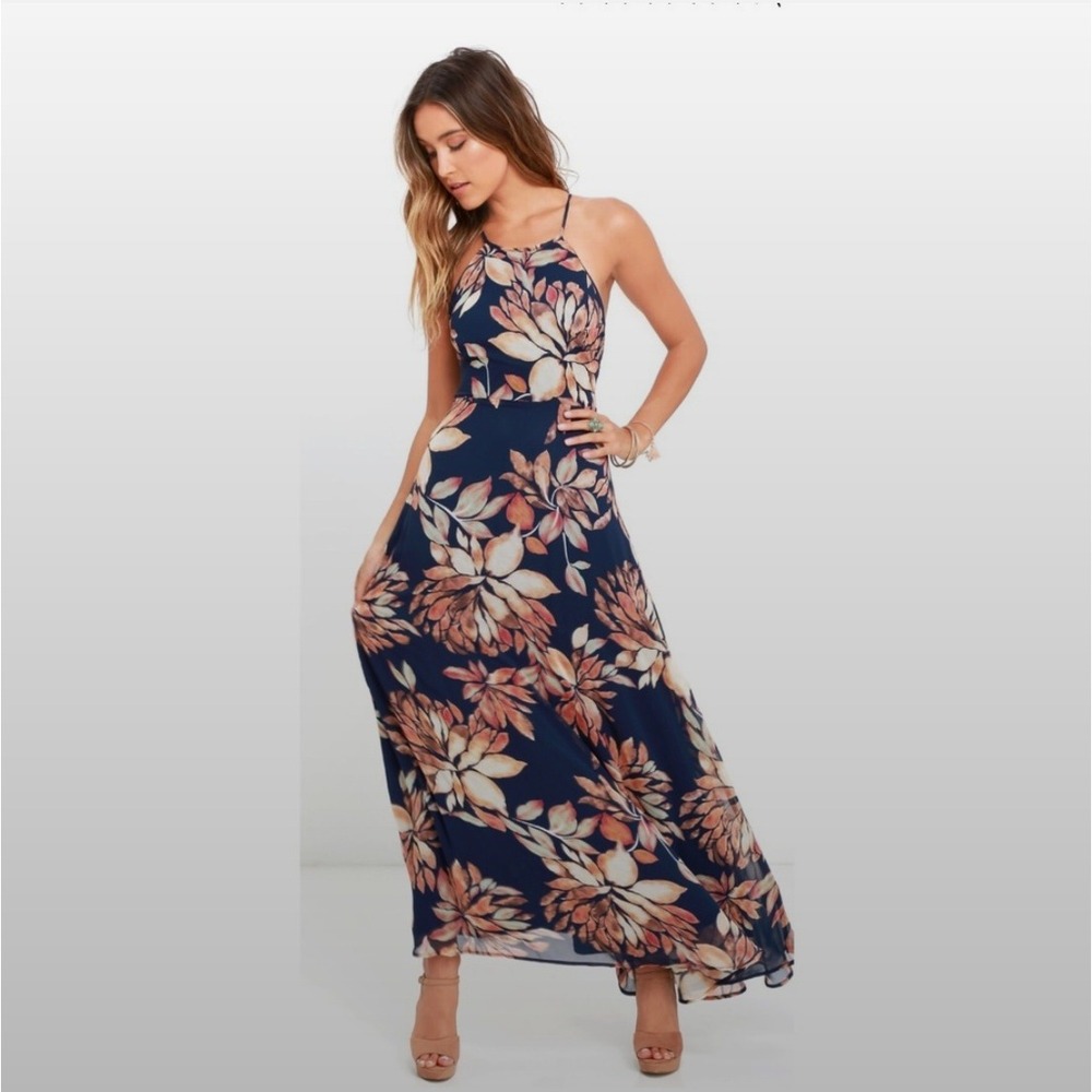 Lulus Blue Floral Midi Dress XL